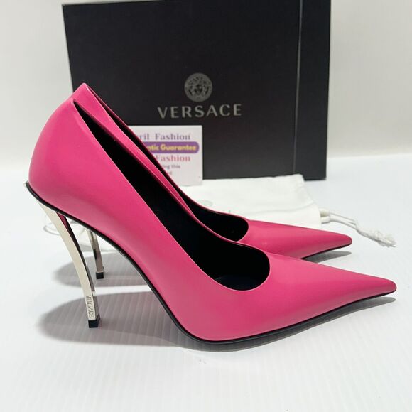Versace Pin Point Size 39/ US 9 Leather Pointed Toe Pump Heels Pink NIB $1,325 - Picture 9 of 13